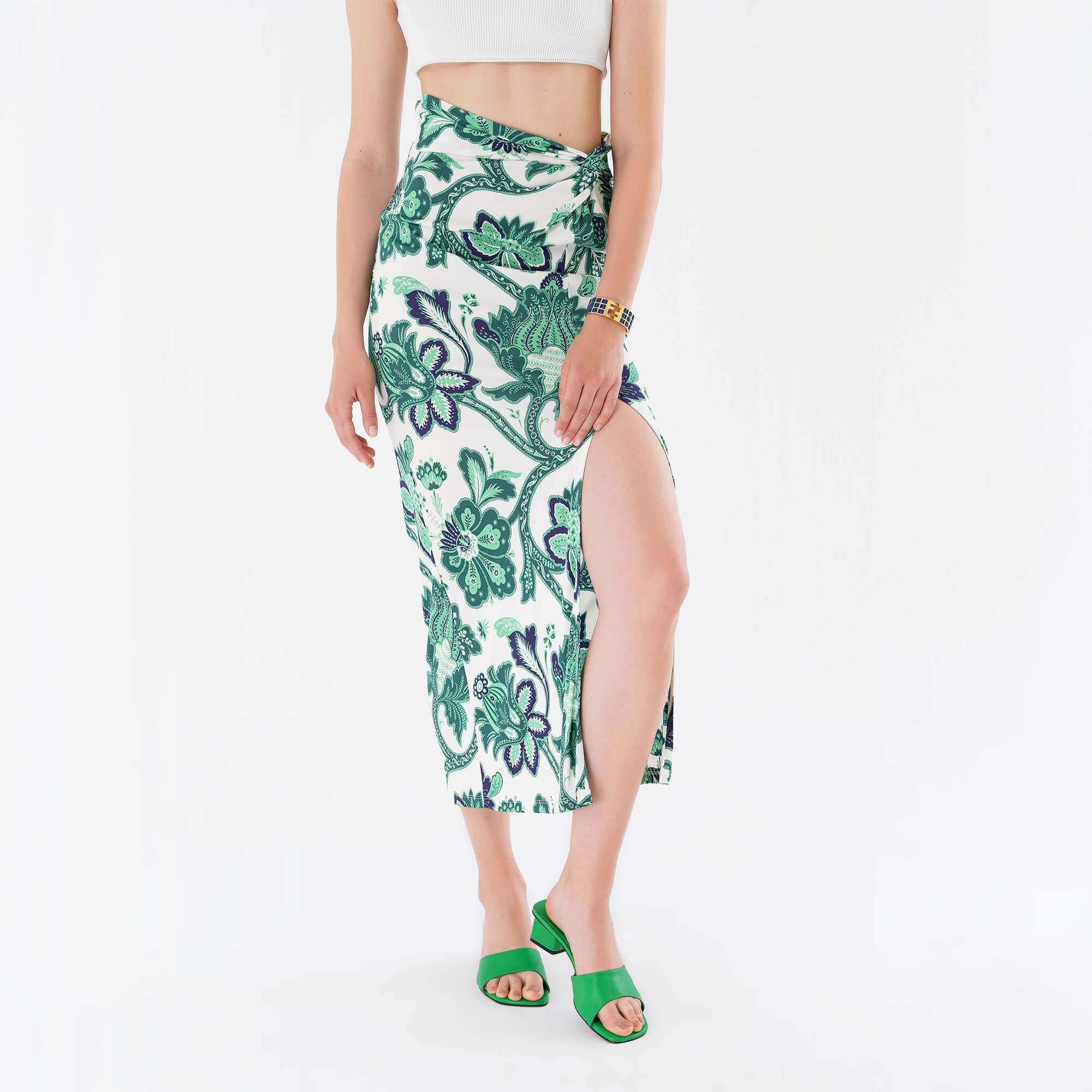 Etro - Green Tree of Life Print Wrap Skirt IT42